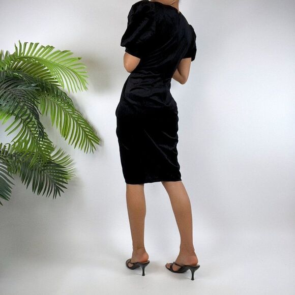 Vintage 80s 90s Black Velvet Classy Short Sleeve Mini Prom Evening Dress / 1 - Picture 3 of 4